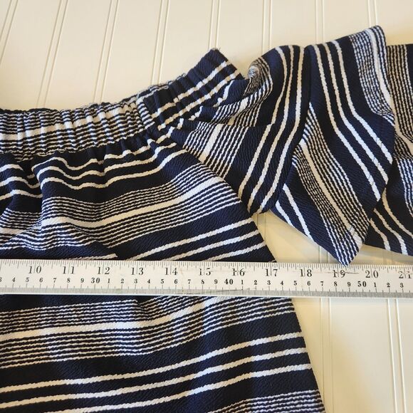 Moa Moa Large Blue White Striped Short Sleeve Blouse - Picture 4 of 9